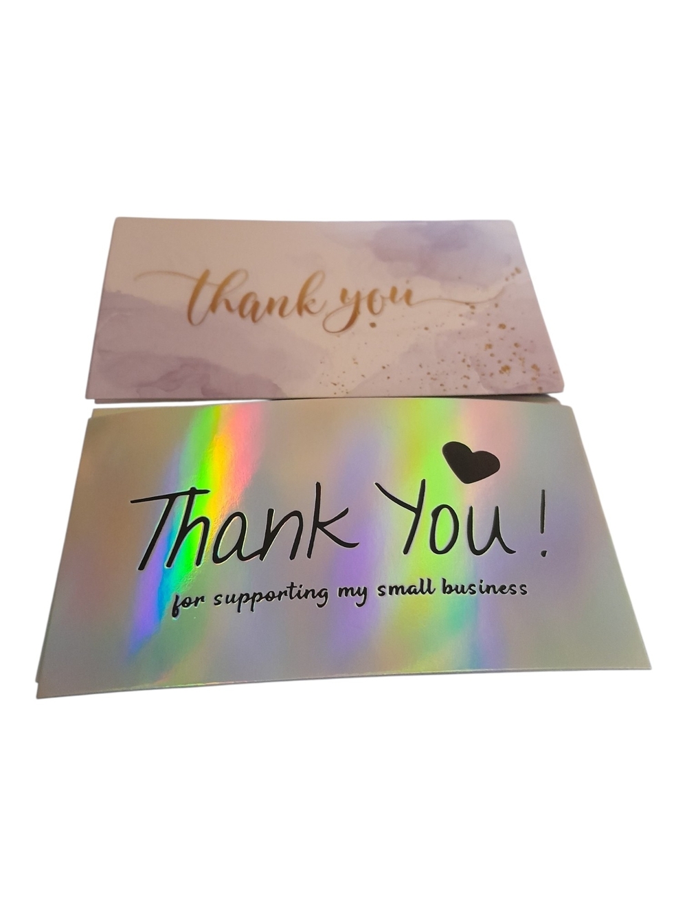 Thank You Cards 20-Mixed Holographic with Black Script/ Lavender